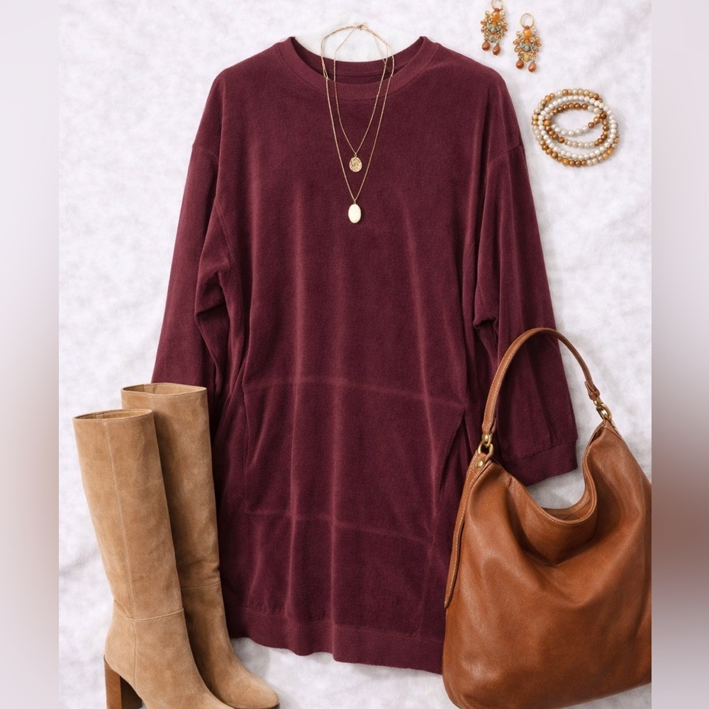 Max‎ Studio Burgundy Velour Sweatshirt Dress